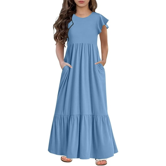 Ruyang Little Baby Clothes Girls Long Dress Spring Summer Autumn Round Neck Loose Casual Layered Maxi Dress