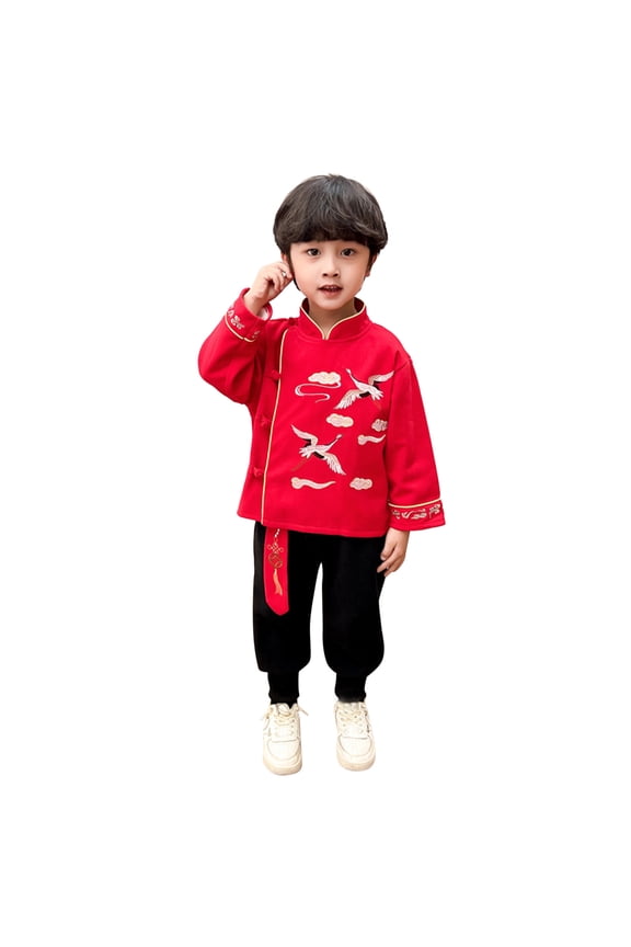 Little Boys Tang Suit Chinese New Year Traditional Retro Embroidery Outfits 2025 Stylish Spring Festival Clothes