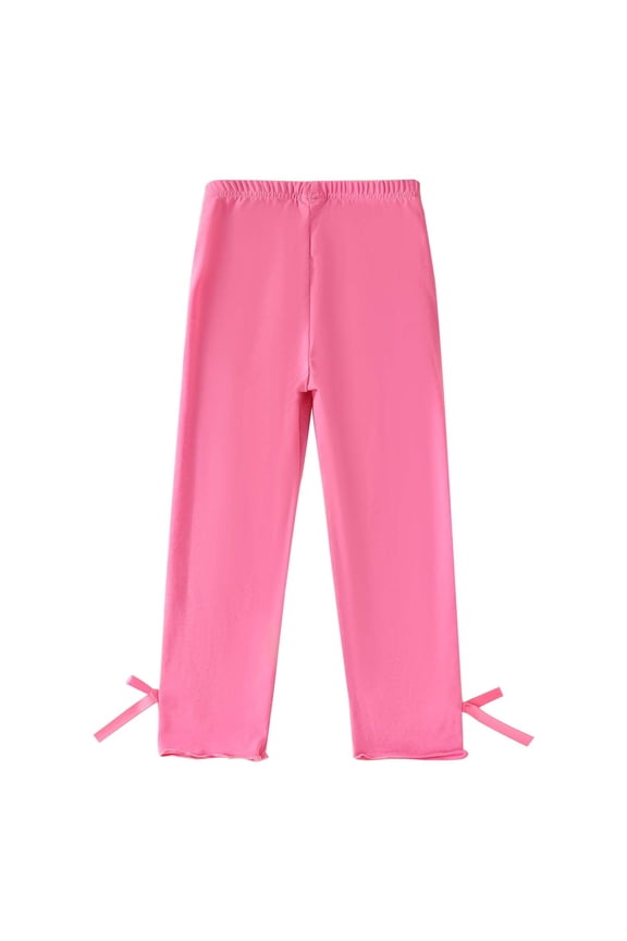 Little Girls Bow Leggings Elastic Waist Sweat Baggy Pants Classic Solid Footless Tights Ankle Length Pants for Kids