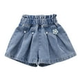 thumbnail image 1 of Ruyang Little Girls Denim Shorts Elastic Waist Vintage Pleated Butterfly Flowers Casual Summer Pull On Jeans Pants 4-13 Years, 1 of 7