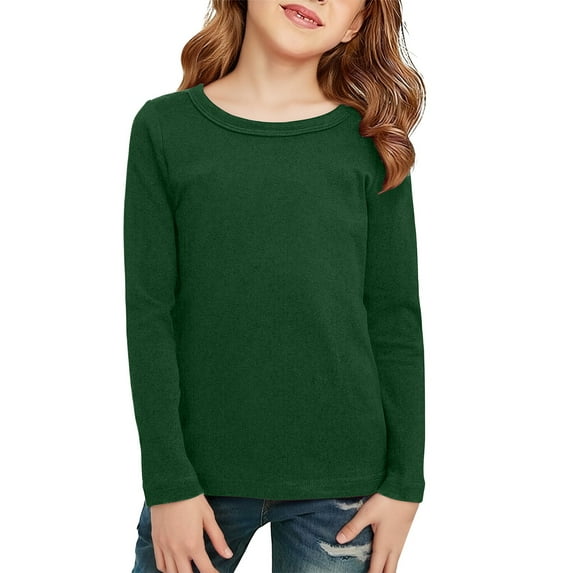 Ruyang Long Sleeve Shirts for Boys Girls Cotton Crewneck Basic Layer T-Shirts Toddler Baby Plain Soft Athletic Top