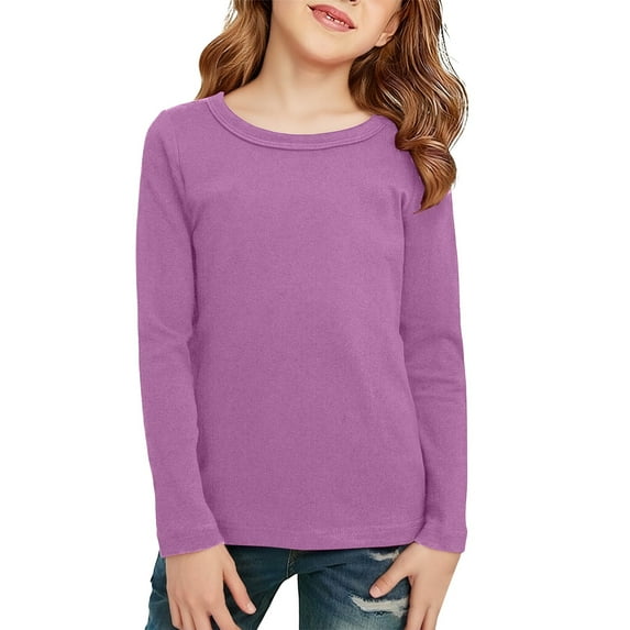 Ruyang Long Sleeve Shirts for Boys Girls Cotton Crewneck Basic Layer T-Shirts Toddler Baby Plain Soft Athletic Top