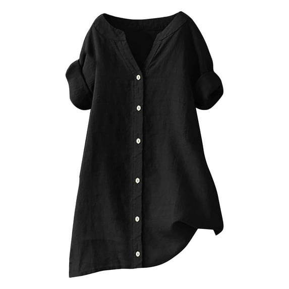 Ruyang Loose Button Shirt Top Stand Solid Color Medium Sleeve Collar Casual Women's Shirt Women's Shirt Shirts for Women Tall