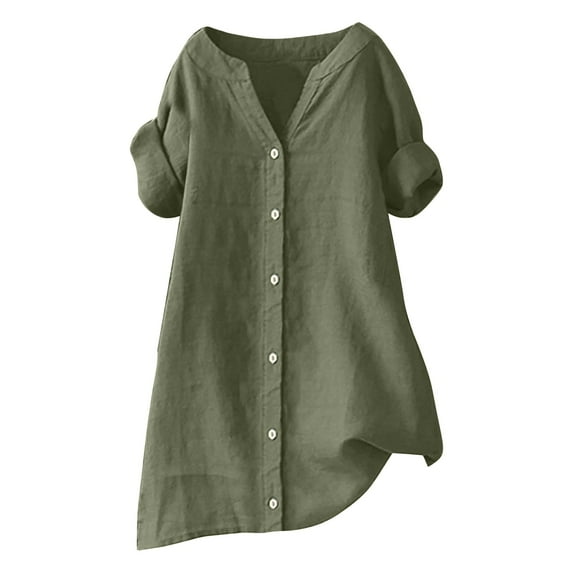 Ruyang Loose Button Shirt Top Stand Solid Color Medium Sleeve Collar Casual Women's Shirt Women's Shirt Shirts for Women Tall