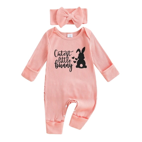 Ruyang My First Easter Baby Girl Outfit Bunny Long Sleeve Romper Jumpsuit Onesie Easter New Born Girl Knitted Cotton Outfits Clothes