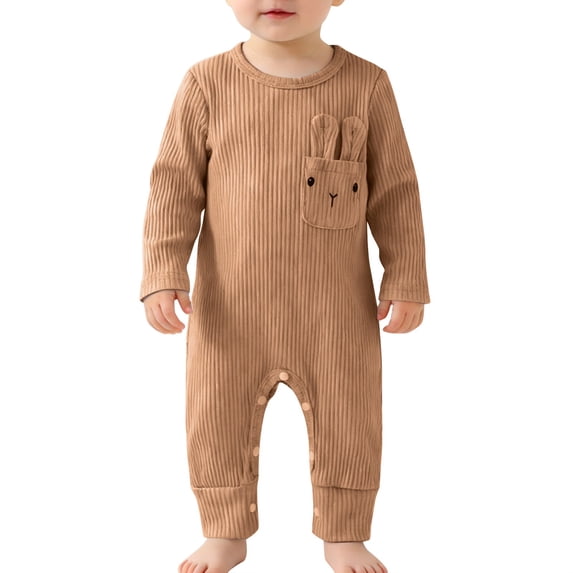 Ruyang New Born Baby Boy Easter Outfit Knit Ribbed Bunny Rabbit Ear Pocket Romper Jumpsuit Boys One Piece Long Sleeve Cotton Onesie