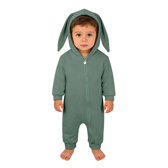 Ruyang New Born Baby Boy Girl Easter Outfit Bunny Ear Hooded Long Sleeve Romper Cute Jumpsuit Baby Zipper Soft Cotton Clothes