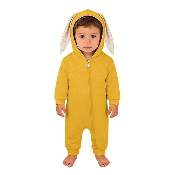 Ruyang New Born Baby Boy Girl Easter Outfit Bunny Ear Hooded Long Sleeve Romper Cute Jumpsuit Baby Zipper Soft Cotton Clothes