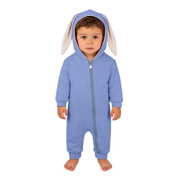 Ruyang New Born Baby Boy Girl Easter Outfit Bunny Ear Hooded Long Sleeve Romper Cute Jumpsuit Baby Zipper Soft Cotton Clothes