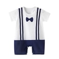 thumbnail image 1 of Ruyang New Born Baby Boy Summer Bubble Romper Cute Short Sleeve Christening Gown Toddler Suspender Pants Print Rompers, 1 of 3