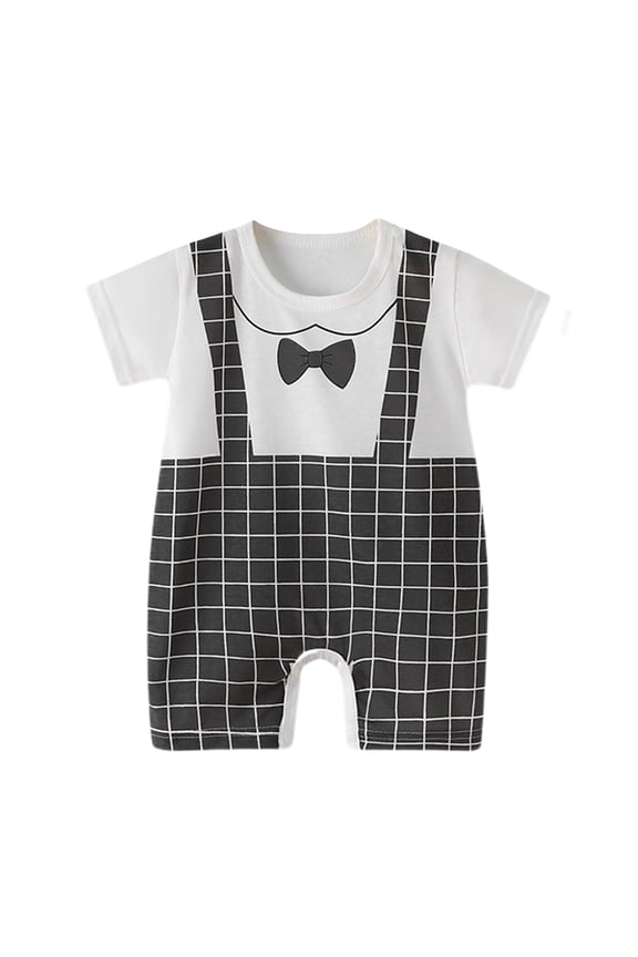 New Born Baby Boy Summer Bubble Romper Cute Short Sleeve Christening Gown Toddler Suspender Pants Print Rompers