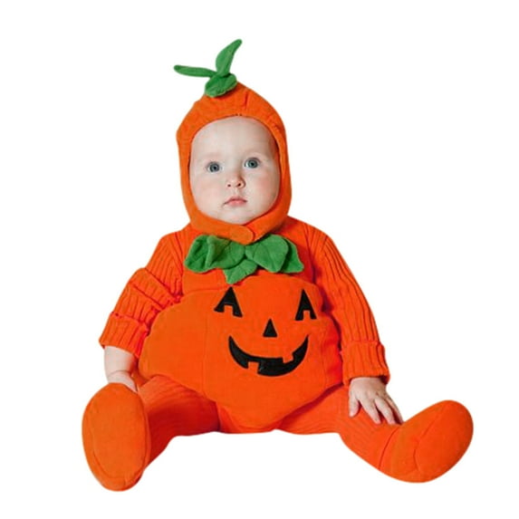 Ruyang New Born Baby Halloween Pumpkin Clothes with Socks Sleeveless Hooded Romper Cute Fleece Outfits Button Onesie