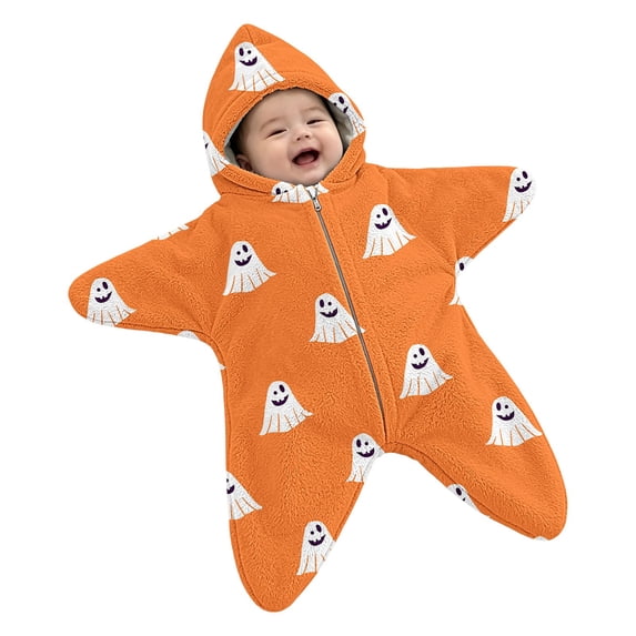 Ruyang Newborn Flannel Hooded Crawling Suit Starfish Baby Romper Infant Footie Jumpsuit Fall Winter Halloween Clothes