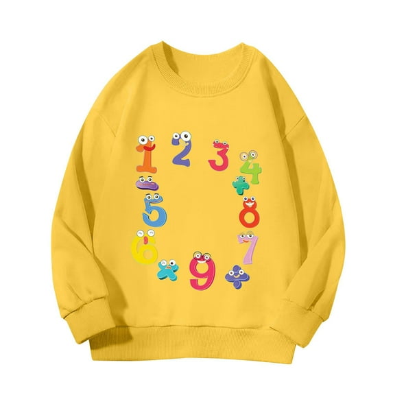 Ruyang Number Print Girls Boys Pullover Sweatshirts Funny Colorful Cute Long Sleeve Cotton Casual Athletic Tops for Kids