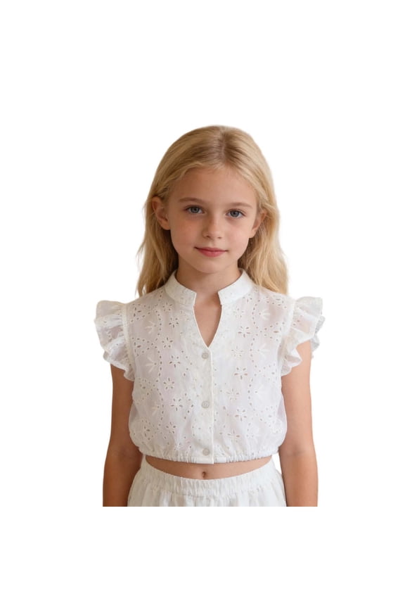 Oktoberfest Crop T Shirts for Girls Cute Ruffle Fly Sleeve V Neck Tee Tops Summer Hollow-out Button Down Short Sleeve Tops