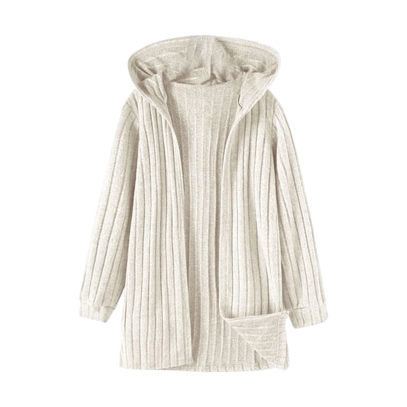 Ruyang Oversized Blanket Cardigans for Girls Preppy Ribbed Hooded Long Jacket Fall Winter Plain Long Sleeve Cotton Coat