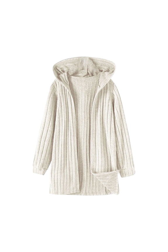 Oversized Blanket Cardigans for Girls Preppy Ribbed Hooded Long Jacket Fall Winter Plain Long Sleeve Cotton Coat