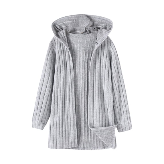 Ruyang Oversized Blanket Cardigans for Girls Preppy Ribbed Hooded Long Jacket Fall Winter Plain Long Sleeve Cotton Coat