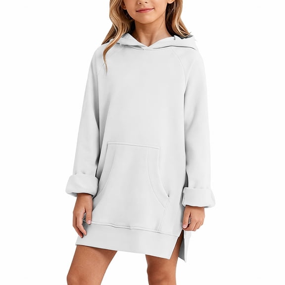 Ruyang Oversized Hoodie Dress for Girls Long Hooded Sweatshirt Dress Pocket Side Split Warm Casual Cozy Pullover Sweaters