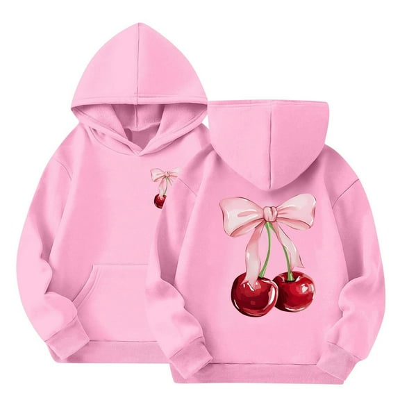 Ruyang Oversized Hoodies for Teen Girls Cute Bow Cherry Graphic Hooded Pullover Sweatshirts Spring Fall Trendy Sweater