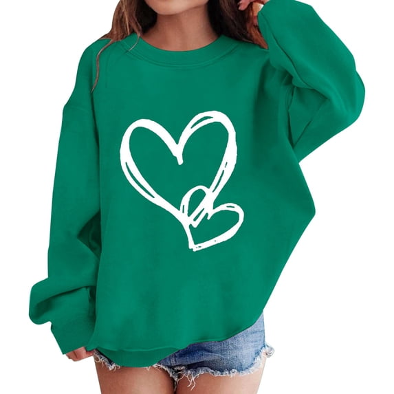 Ruyang Oversized Sweatshirt for Girls Kids Long Sleeve Loose Fit Pullover Casual Fall Winter Love Pattern Sweater Tops