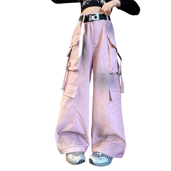 Ruyang Parachute Pants for Girls Baggy Y2K Cargo Pants Trousers High Waisted Kids Fashion Jogger Pants with Pockets