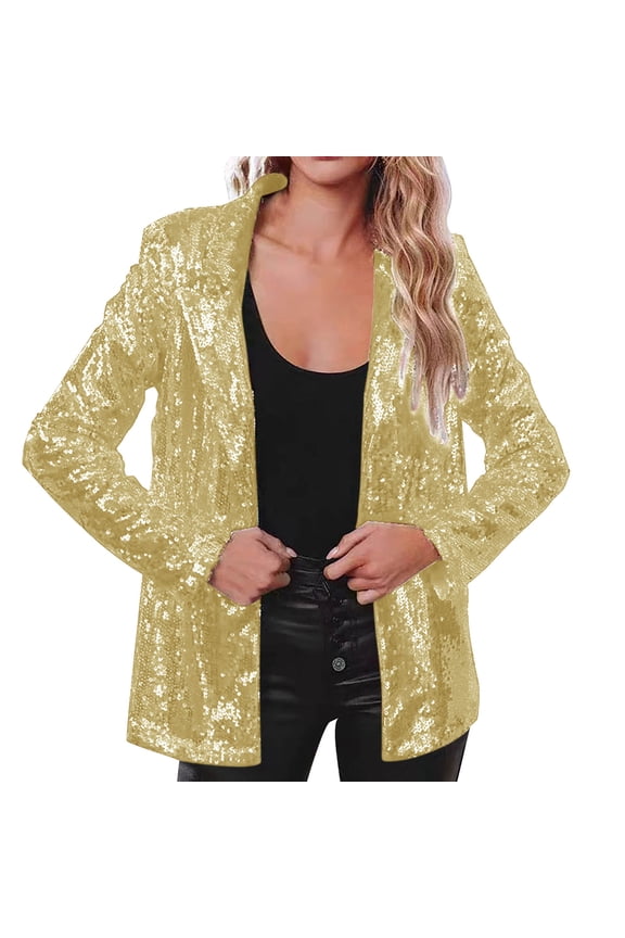 Plus Size Cardigan Women's Sequin Jackets Open Front Blazer Jacket Casual Long Sleeve Sparkly Cardigan Coat S