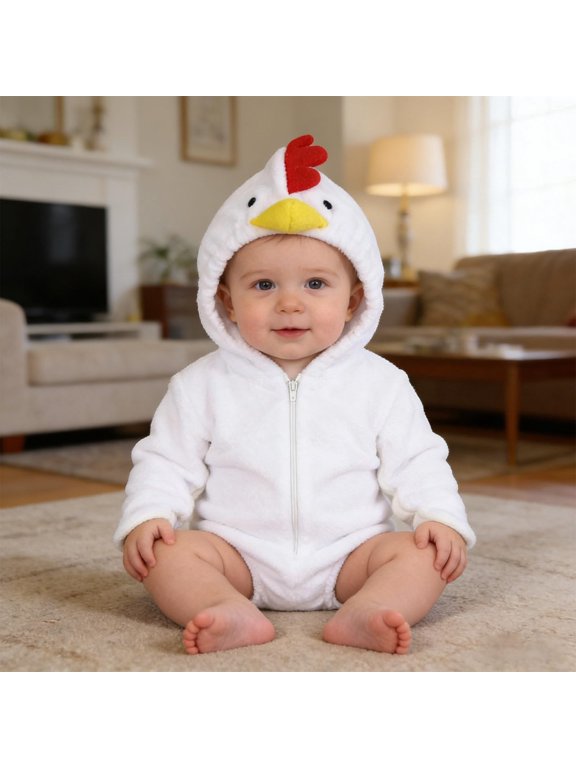 Plush Chick Hooded Romper for Toddlers Zip Up Jumpsuit Baby Fuzzy Warm Crawling Suit Infant Halloween Clothes