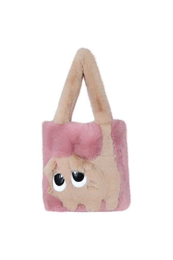 Plush Handbag for Women Cute Animal Large Eyed Creative Bag Mini Casual Shoulder Purse for Girls With Shoulder Strap Clasp
