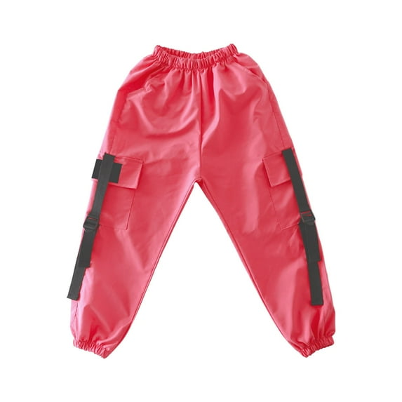 Ruyang Red Cargo Pants for Girls Teen Baggy Streetwear Hip Hop Dance Cotton Cargo Jogger Pants for Youth Kids Casual Pants