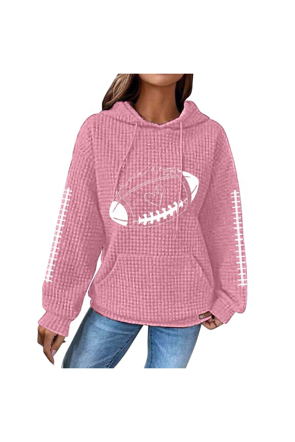 Rugby Print Women's Fashion Casual Floral Print Long Sleeve Drawstring Hooded Sweatshirt Long Hooded Sweatshirts Women