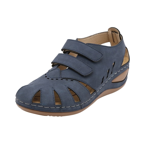 Ruyang Sandals for Women Summer Hollow Hook Loop Casual Round Toe Wedges Comfortable Beach Shoes Sandals Sandals Women