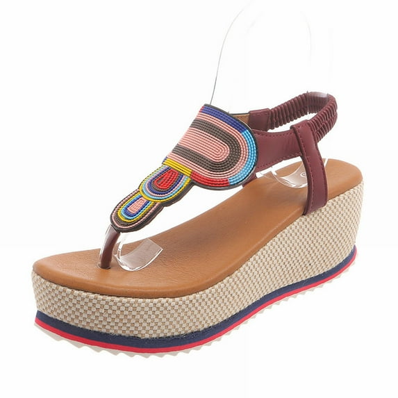 Ruyang Sandals for Women Wide Width,Women's Summer Beach Bohemia Flip Flops T-Strap Flat Sandals Comfort Walking Shoes