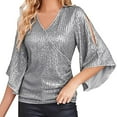 thumbnail image 1 of Ruyang Sequin Tops for Women 3/4 Sleeve Blouse for Women Dressy Evening Party Sparkly Tops V Neck Outfits for Party Glitter Tops, 1 of 4