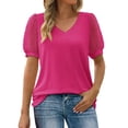 thumbnail image 1 of Ruyang Short Sleeve Tshirts for Women Chiffon V Neck Blouses Cute Mesh Sleeve Tops Summer Fashion Casual Top Women Shirts, 1 of 8