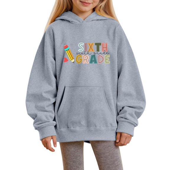 Ruyang Sixth Grade Girls Hoodie Preppy Oversized Casual Pullover Sweatshirts Cute Letter Graphic Long Sleeve Hooded Tops