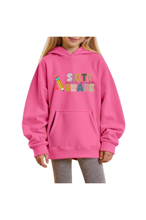Sixth Grade Girls Hoodie Preppy Oversized Casual Pullover Sweatshirts Cute Letter Graphic Long Sleeve Hooded Tops