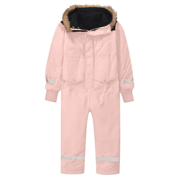 Ruyang Snow Suit for Kids Boys Girls One Piece Ski Outfit Reflective Winter Warm Faux 𝐅𝐮𝐫 Hooded Zip Up Snowsuit