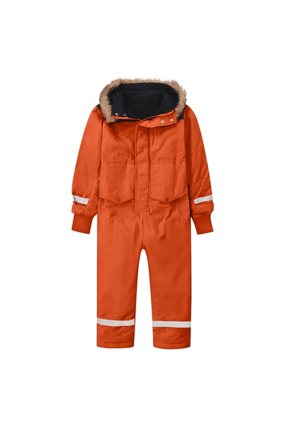 Snow Suit for Kids Boys Girls One Piece Ski Outfit Reflective Winter Warm Faux 𝐅𝐮𝐫 Hooded Zip Up Snowsuit