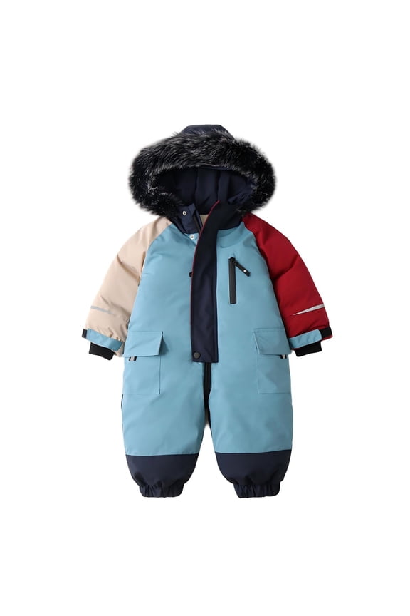 Snowsuit Kids Girls Boys One Piece Snow Suit Waterproof Hooded Insulated Ski Suit Winter Warm Snowboard Jumpsuit