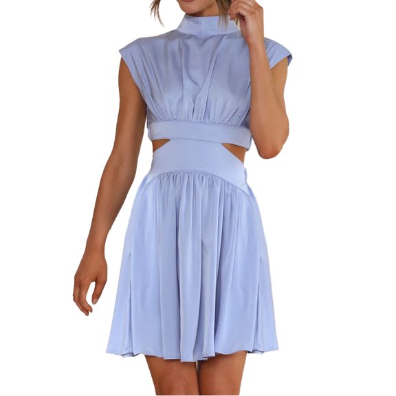 Ruyang Solid Color Sweet Wind Summer Waist Collection Stand Up Collar Waist Short Dress Gowns And Evening Dresses