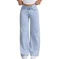 thumbnail image 1 of Ruyang Solid Denim Pants for Girls High Waisted Wide Leg Baggy Jean Trousers Summer Kids Teens Trendy Loose Fit Cowboy Pantalones, 1 of 8