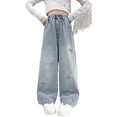 thumbnail image 1 of Ruyang Star Ripped Patch Baggy Jeans for Girls Wide Leg Jeans Elastic High Waist Trendy Denim Pants Teens Y2K Preppy Trousers, 1 of 9