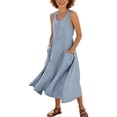 thumbnail image 1 of Ruyang Summer Dresses for Teen Girls Cotton Linen Crewneck Sleeveless Tank Dresses Beach Vacation A-line Swing Dresses, 1 of 5