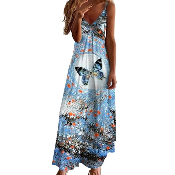 Ruyang Summer Dresses for Women 2024 Casual Floral Spaghetti Strap V Neck Casual Elegant Long Maxi Dress Floral Beach Dresses for Women