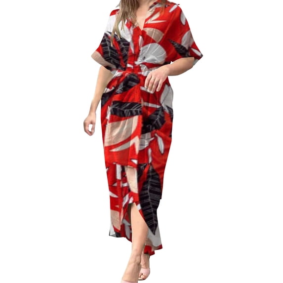 Ruyang Summer Dresses for Women Women Elegant Floral Print High Waist Stand Collar Short Sleeve Shirt Dress Long Dresses for Women Casual