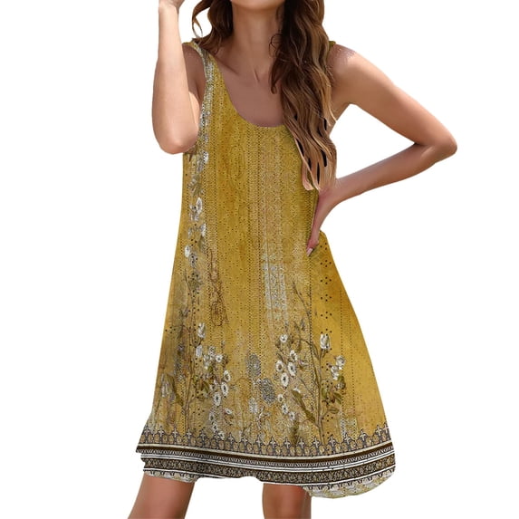 Ruyang Summer Dresses for Women Women's Summer Eyelet Casual T Shirt Dresses Beach Cover Up Tank Long Tan Dresses for Women
