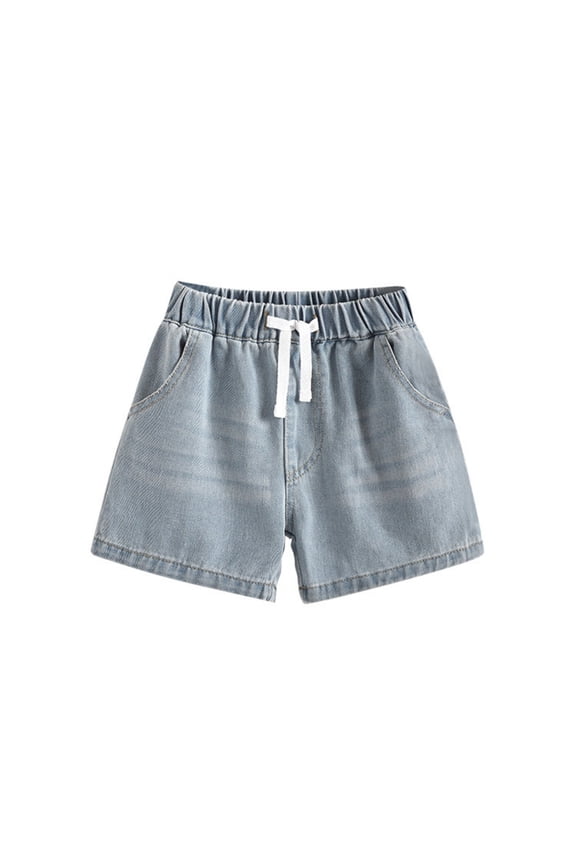 Summer Kids Washed Denim Shorts Elastic Waist with String Casual Denim Shorts Half Cargo Jeans 18Months-12 Years