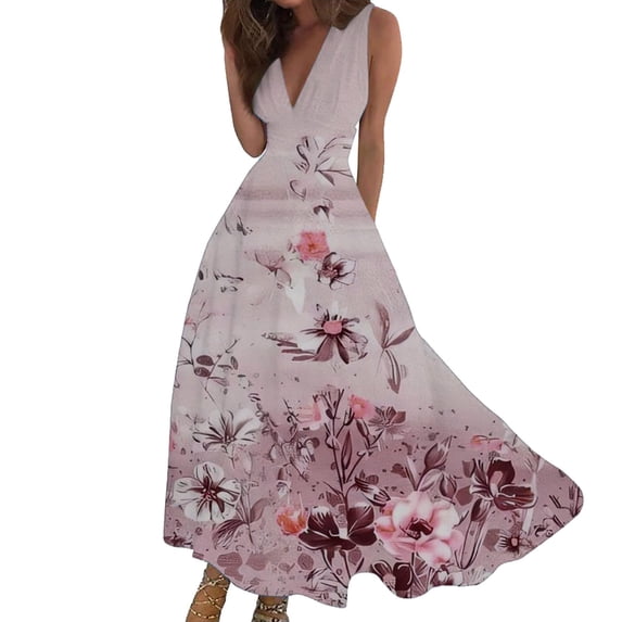Ruyang Summer Maxi Dress,2024 Womens Elegant Wrap V Neck Sleeveless Maxi Dress,Trendy Boho Floral Dress Beach Sundress