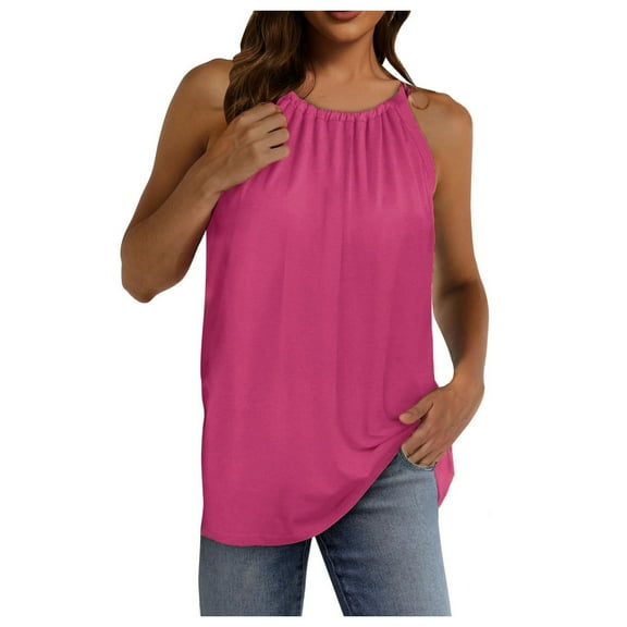 Ruyang Summer Scoop Neck Tank Tops for Women Pleated Loose Fit Sleeveless Tops Slim Fit Tees 2024 Fashion Womens Clothing